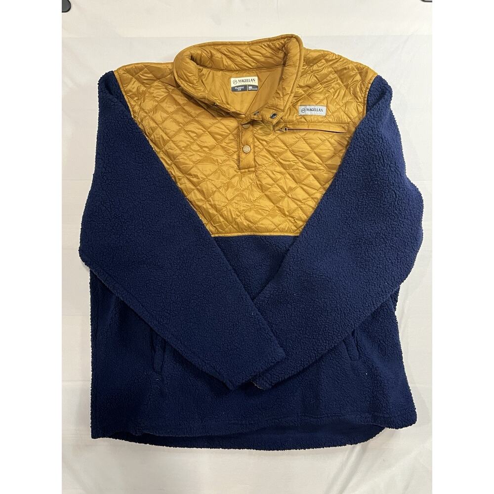 Magellan Outdoors 2XL Sherpa Fleece Quilted Pullover Blue Gold